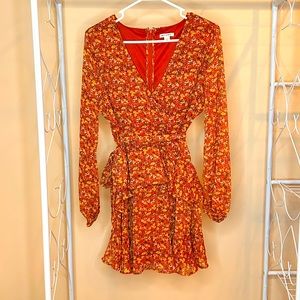 Size Small Orange Fall Dress with Floral Designs!